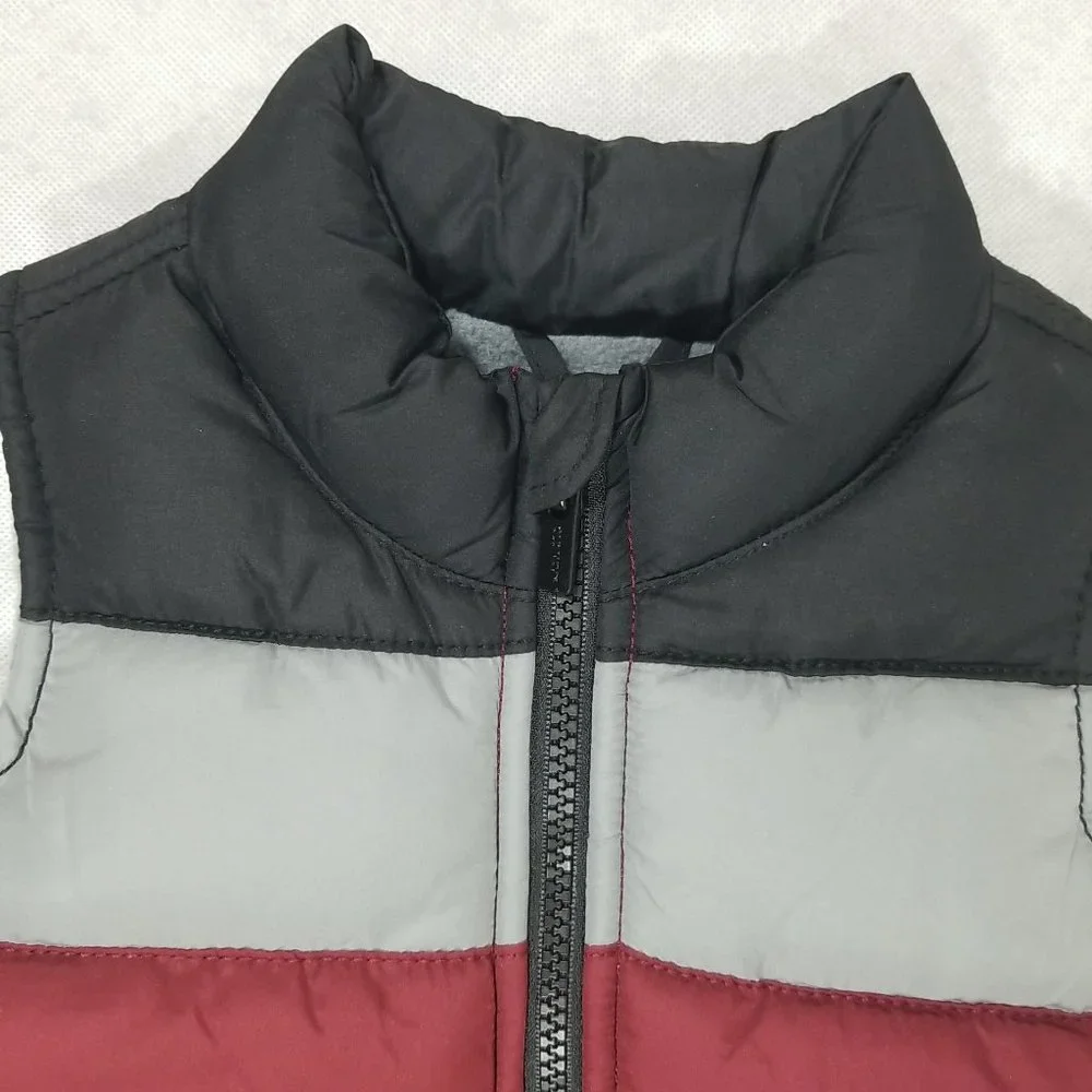 Old Navy Puffer Vest Toddler Boys 12-18m Burgundy Gray Sleeveless Full Zip‎ NWT